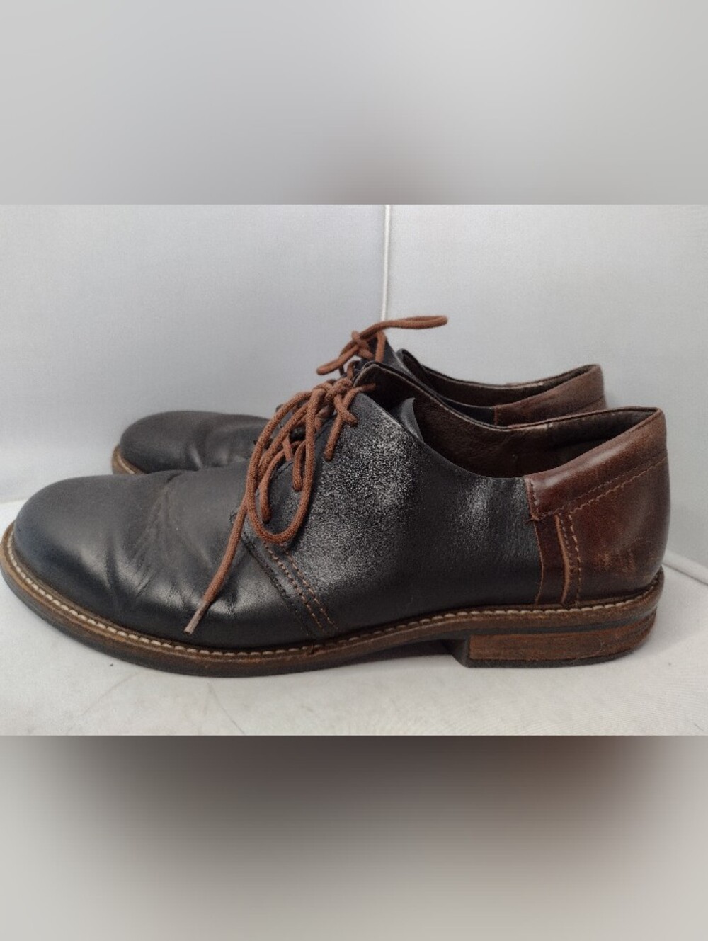 Naot Mens Chief Oxford Size 43 Black Brown Leather Plain Toe  Shoe N